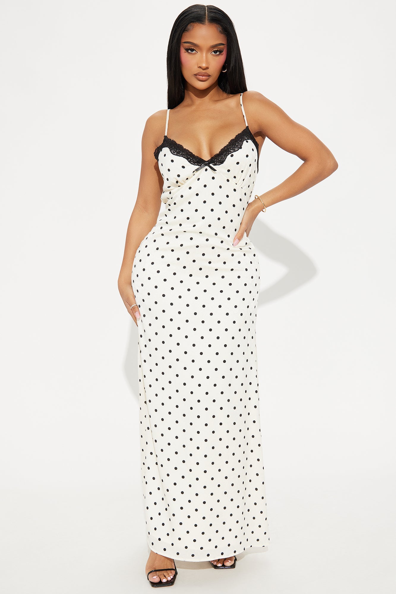 Alexia Polka Dot Satin Maxi Dress