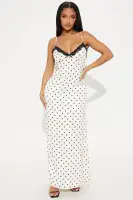 Alexia Polka Dot Satin Maxi Dress
