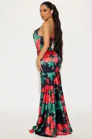 A Dozen Roses Satin Maxi Dress(Black/combo,XS)