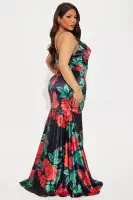 A Dozen Roses Satin Maxi Dress(Black/combo,XS)