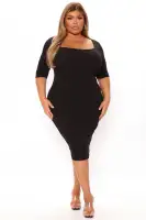 A Little Bossy Midi Dress(Black,S)