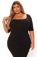 A Little Bossy Midi Dress(Black,S)
