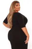 A Little Bossy Midi Dress(Black,S)