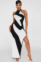 Abstract Halter Maxi Dress