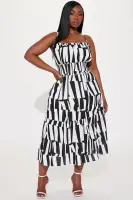 A Different Energy Midi Dress(Black/White,XS)