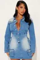 A Little Flare Denim Mini Dress Set(MEDIUM Wash,XS)