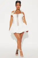 Analia Lace Up Bubble Mini Dress