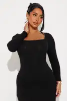 A Simple Life Ribbed Midi Dress(Black,S)