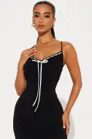 A Little Flirtation Lace Trim Midi Dress(Black,XS)