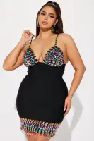 A Night In Madrid Embellished Bandage Mini Dress(Black,XS)