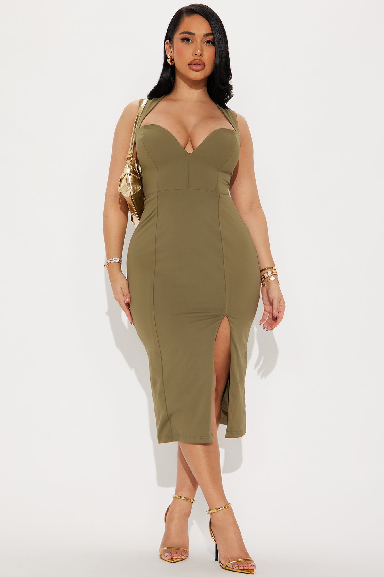 Amma Sculpt VNeck Midi Dress