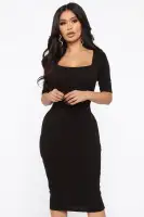 A Little Bossy Midi Dress(Black,S)