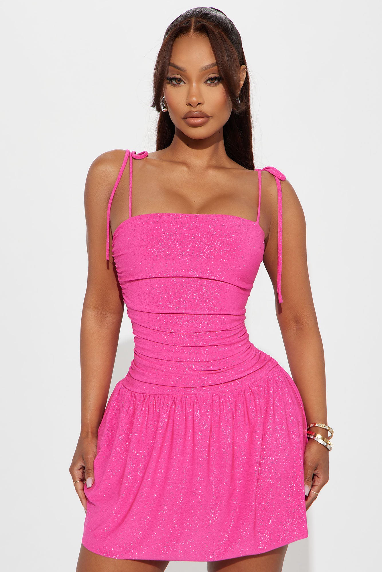 Alluring Drop Waist Glitter Mini Dress