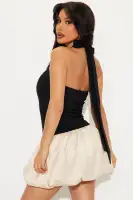 Abella Satin Bubble Mini Dress(Black/combo,XS)