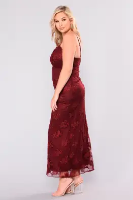 A Night In Tokyo Lace Dress(Burgundy,XS)