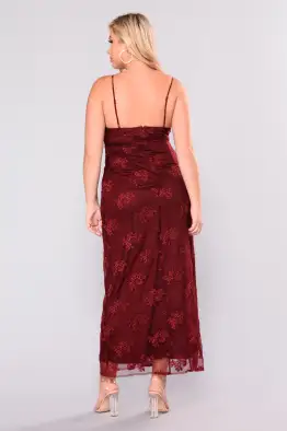 A Night In Tokyo Lace Dress(Burgundy,XS)