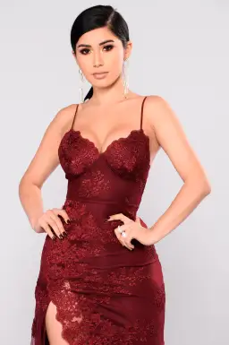 A Night In Tokyo Lace Dress(Burgundy,XS)