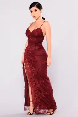 A Night In Tokyo Lace Dress(Burgundy,XS)