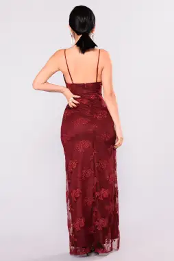 A Night In Tokyo Lace Dress(Burgundy,XS)
