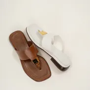 Salma Metallic Leather Flat Sandal(5,Caramel)