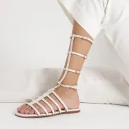 Hayden Crocodile-Embossed Leather Sandal(5,Pearl)
