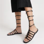 Hayden Crocodile-Embossed Leather Sandal(5,Black)