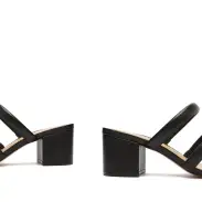 Olly Mid Block Nappa Leather Sandal(5,Black)