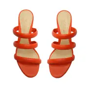 Olly Mid Block Nappa Leather Sandal(5,Bright Orange)