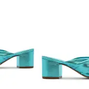 Mindy Mid Block Metallic Leather Sandal(5,Turquoise)