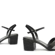 Karima Block Atanado Leather Sandal(5,Black)