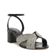 Hattie Mid Block Leather Sandal(5,Black)