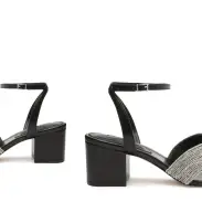 Hattie Mid Block Leather Sandal(5,Black)