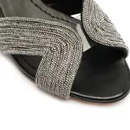 Hattie Mid Block Leather Sandal(5,Black)