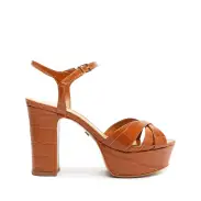 Keefa Crocodile-Embossed Leather Sandal(5,Brown)
