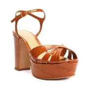 Keefa Crocodile-Embossed Leather Sandal(5,Brown)