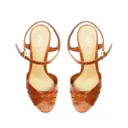 Keefa Crocodile-Embossed Leather Sandal(5,Brown)