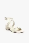 Lizzy Mid Block Leather Sandal(5,Pearl)