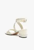 Lizzy Mid Block Leather Sandal(5,Pearl)