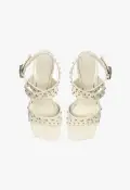 Lizzy Mid Block Leather Sandal(5,Pearl)
