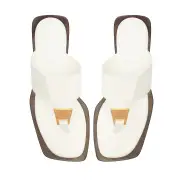 Salma Leather Flat Sandal(5,White)