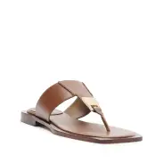 Salma Metallic Leather Flat Sandal(5,Caramel)