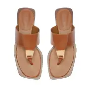 Salma Metallic Leather Flat Sandal(5,Caramel)