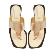 Salma Metallic Leather Flat Sandal(5,Gold)