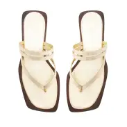 Rania Metallic Leather Flat Sandal(5,Gold)