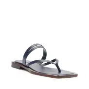 Rania Leather Flat Sandal(5,Blue)