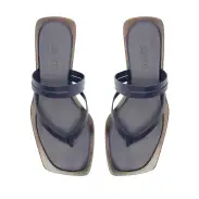 Rania Leather Flat Sandal(5,Blue)