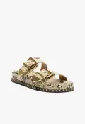 Naomi Sporty Snake-Embossed Leather Sandal(5,Beige)