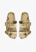 Naomi Sporty Snake-Embossed Leather Sandal(5,Beige)
