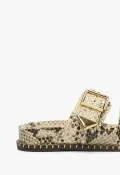 Naomi Sporty Snake-Embossed Leather Sandal(5,Beige)
