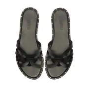 Phoenix Flat Leather Sandal(5,Black)